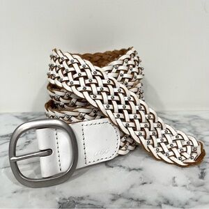Vintage Y2K AEO distressed white woven braided leather belt silver studs S/M